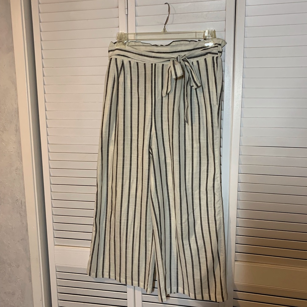 Mine wide leg striped cropped cotton pant sz L